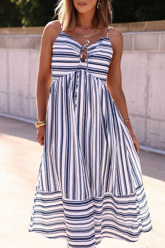 Navy and White Striped Tie Front Midi Dress - FINAL SALE - One Revolver Surfboards