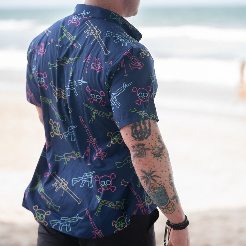 Neon Lights &amp; Gun Fights Button-up