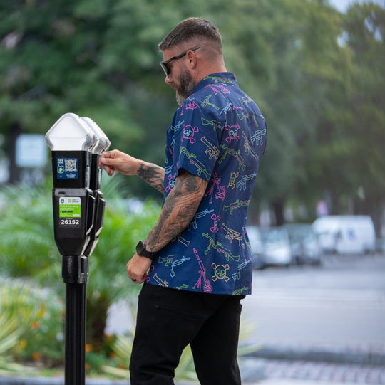 Neon Lights &amp; Gun Fights Button-up