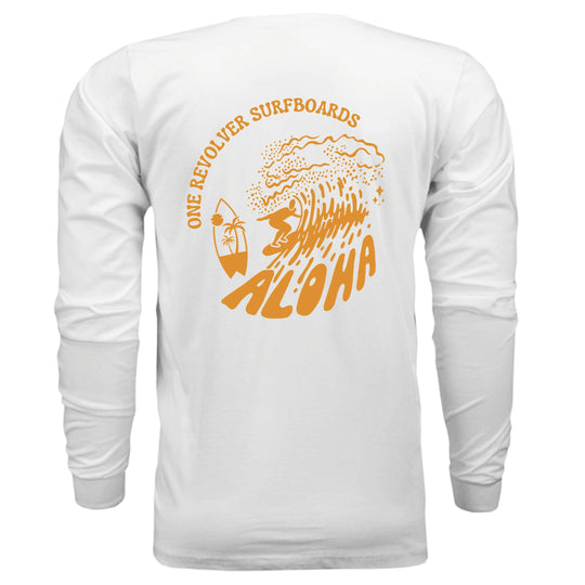 One Revolver Surfboards Retro Aloha Long-Sleeve Shirt – Unisex Lightweight Cotton Crew - One Revolver Surfboards