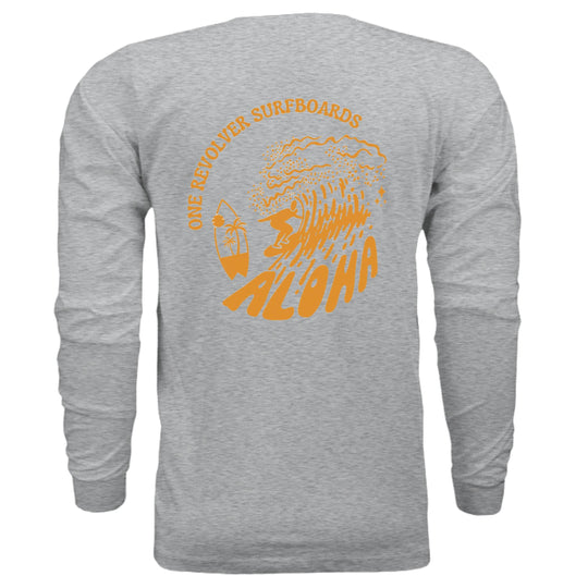 One Revolver Surfboards Retro Aloha Long-Sleeve Shirt – Unisex Lightweight Cotton Crew - One Revolver Surfboards