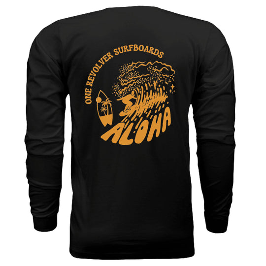 One Revolver Surfboards Retro Aloha Long-Sleeve Shirt – Unisex Lightweight Cotton Crew - One Revolver Surfboards