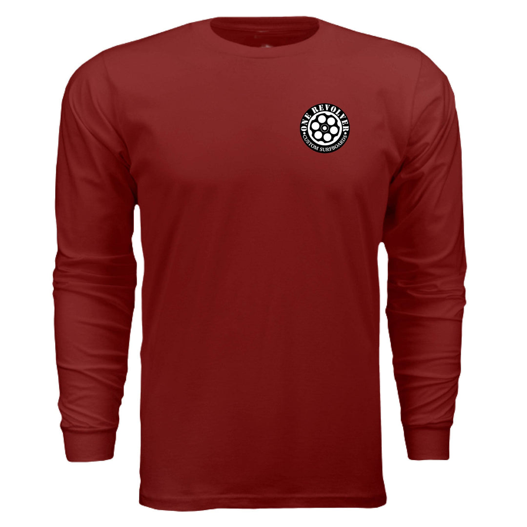 One Revolver Surfboards Retro Aloha Long-Sleeve Shirt – Unisex Lightweight Cotton Crew - One Revolver Surfboards