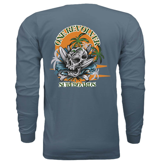 One Revolver Surfboards Skull Graphic Long-Sleeve Tee – Unisex Lightweight Cotton Crew - One Revolver Surfboards