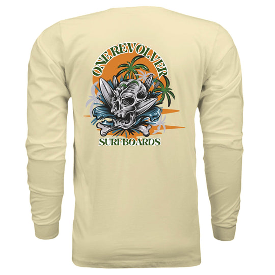 One Revolver Surfboards Skull Graphic Long-Sleeve Tee – Unisex Lightweight Cotton Crew - One Revolver Surfboards