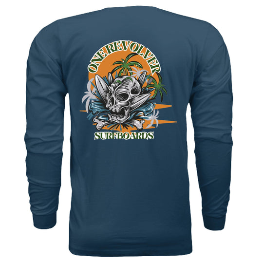 One Revolver Surfboards Skull Graphic Long-Sleeve Tee – Unisex Lightweight Cotton Crew - One Revolver Surfboards