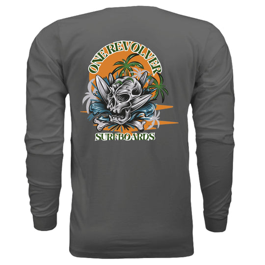 One Revolver Surfboards Skull Graphic Long-Sleeve Tee – Unisex Lightweight Cotton Crew - One Revolver Surfboards