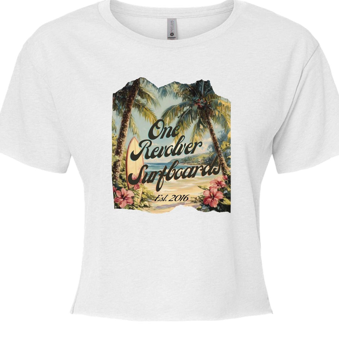 One Revolver Surfboards Tropical Dream Crop Tee – Women’s Surf-Inspired Crop Top - One Revolver Surfboards