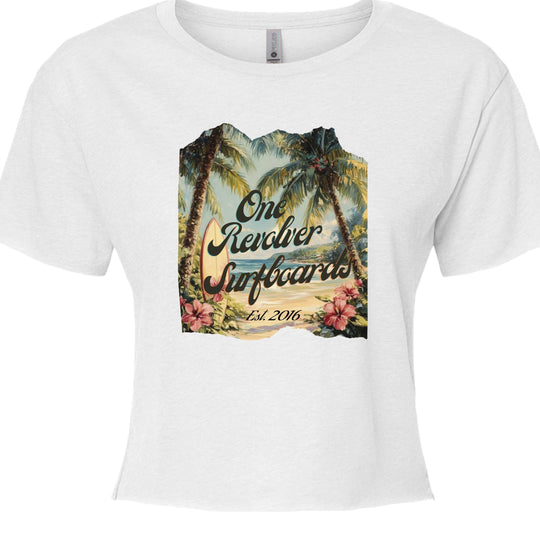 One Revolver Surfboards Tropical Dream Crop Tee – Women’s Surf-Inspired Crop Top - One Revolver Surfboards