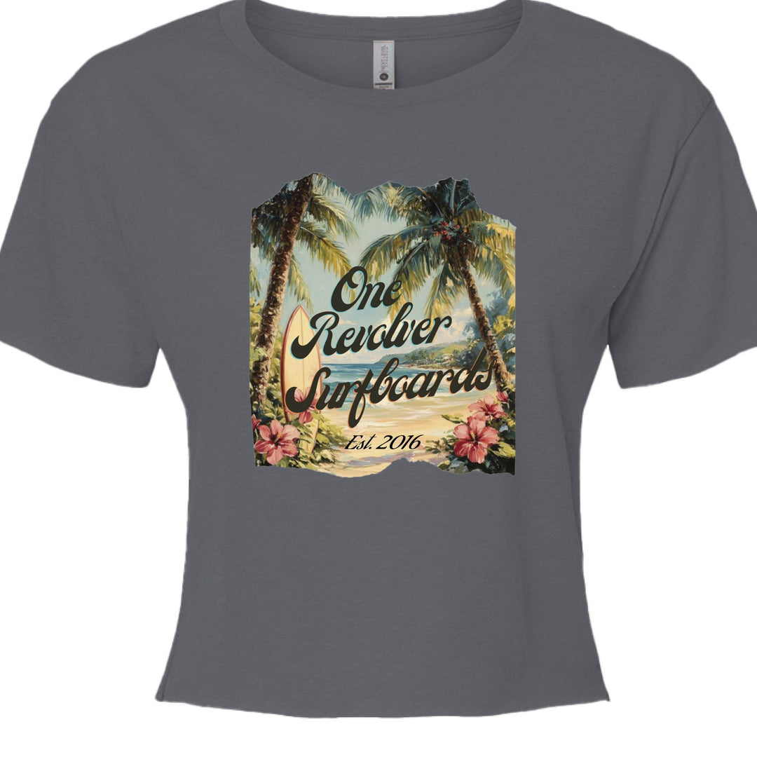 One Revolver Surfboards Tropical Dream Crop Tee – Women’s Surf-Inspired Crop Top - One Revolver Surfboards