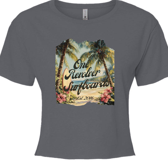 One Revolver Surfboards Tropical Dream Crop Tee – Women’s Surf-Inspired Crop Top - One Revolver Surfboards