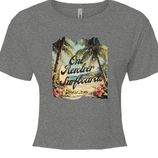 One Revolver Surfboards Tropical Dream Crop Tee – Women’s Surf-Inspired Crop Top - One Revolver Surfboards