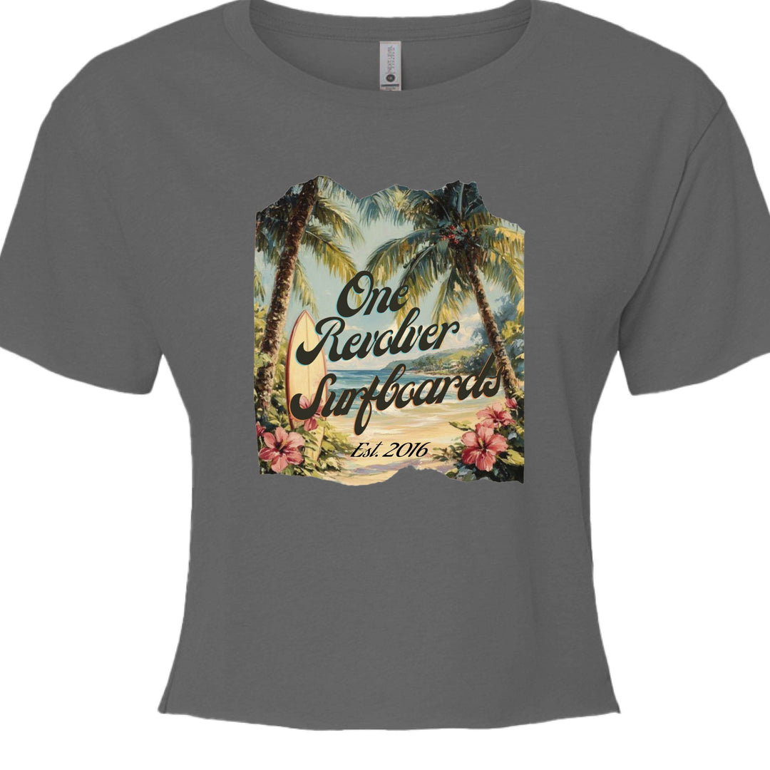 One Revolver Surfboards Tropical Dream Crop Tee – Women’s Surf-Inspired Crop Top - One Revolver Surfboards