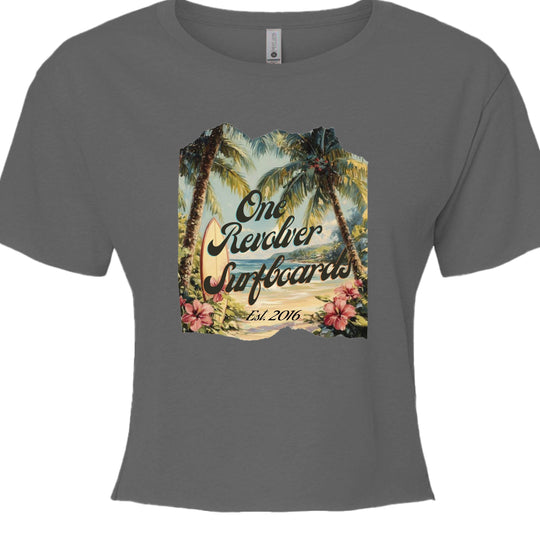 One Revolver Surfboards Tropical Dream Crop Tee – Women’s Surf-Inspired Crop Top - One Revolver Surfboards
