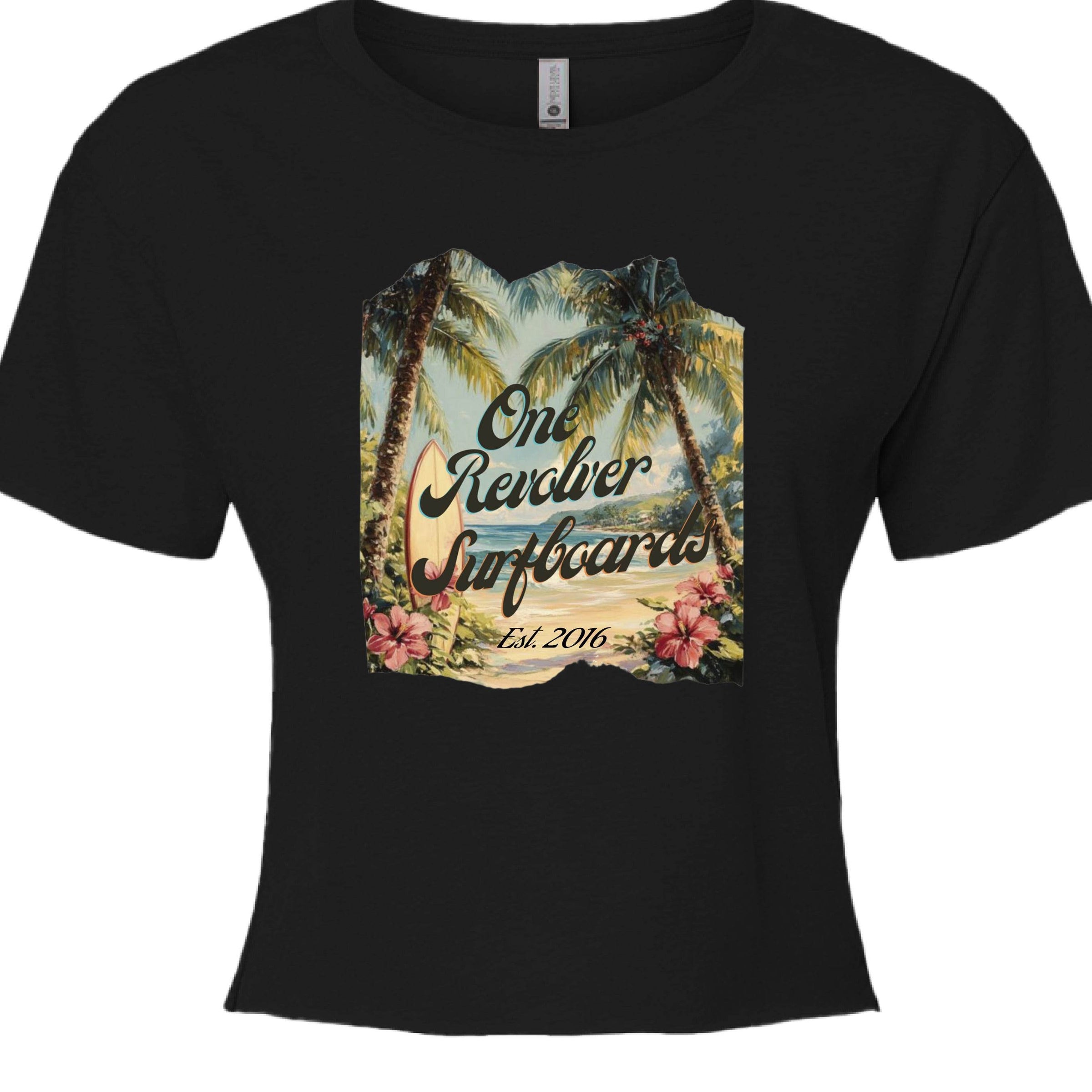 One Revolver Surfboards Tropical Dream Crop Tee – Women’s Surf-Inspired Crop Top - One Revolver Surfboards