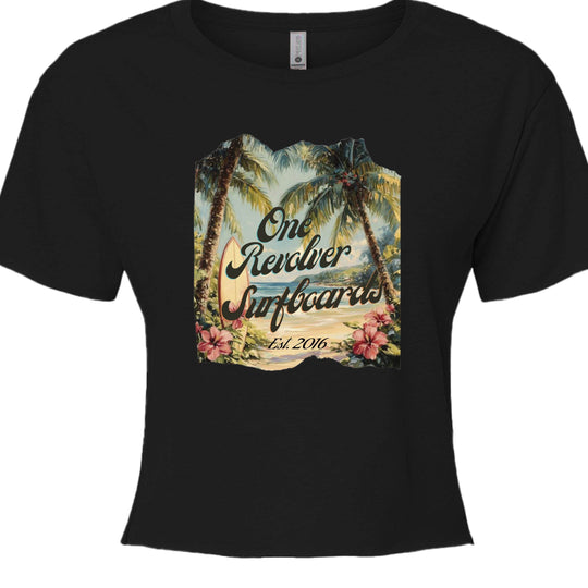 One Revolver Surfboards Tropical Dream Crop Tee – Women’s Surf-Inspired Crop Top - One Revolver Surfboards