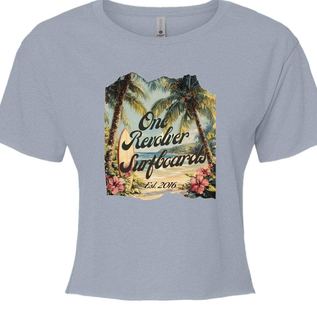 One Revolver Surfboards Tropical Dream Crop Tee – Women’s Surf-Inspired Crop Top - One Revolver Surfboards