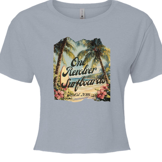 One Revolver Surfboards Tropical Dream Crop Tee – Women’s Surf-Inspired Crop Top - One Revolver Surfboards