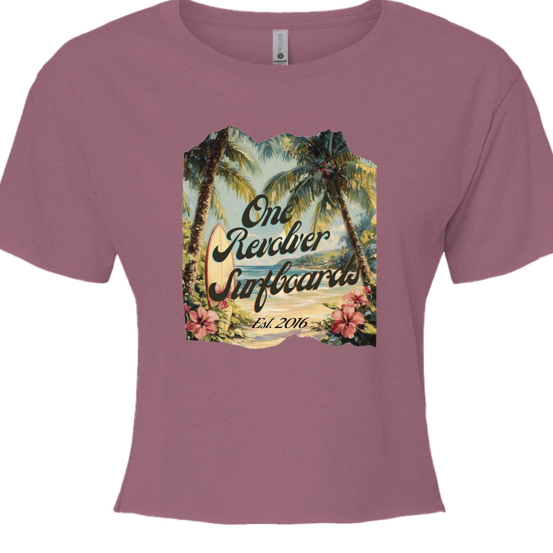 One Revolver Surfboards Tropical Dream Crop Tee – Women’s Surf-Inspired Crop Top - One Revolver Surfboards