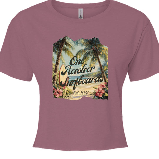 One Revolver Surfboards Tropical Dream Crop Tee – Women’s Surf-Inspired Crop Top - One Revolver Surfboards