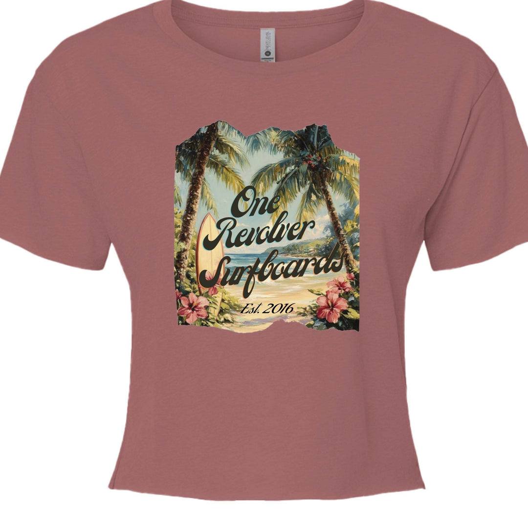 One Revolver Surfboards Tropical Dream Crop Tee – Women’s Surf-Inspired Crop Top - One Revolver Surfboards