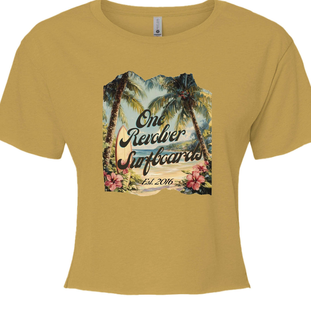 One Revolver Surfboards Tropical Dream Crop Tee – Women’s Surf-Inspired Crop Top - One Revolver Surfboards