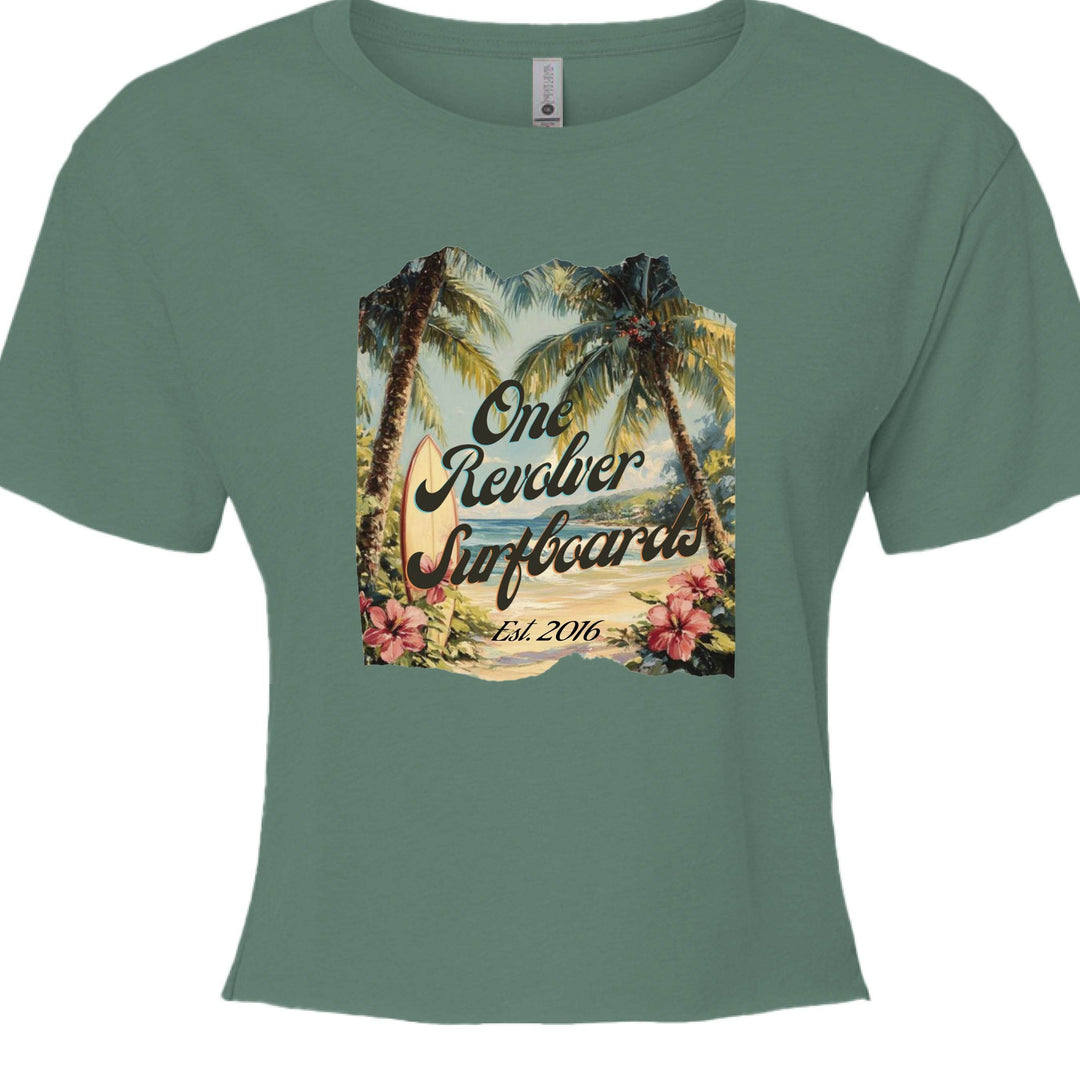 One Revolver Surfboards Tropical Dream Crop Tee – Women’s Surf-Inspired Crop Top - One Revolver Surfboards