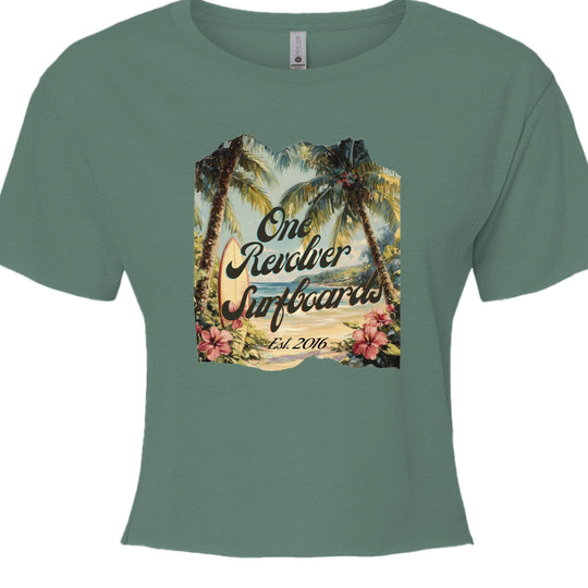 One Revolver Surfboards Tropical Dream Crop Tee – Women’s Surf-Inspired Crop Top - One Revolver Surfboards