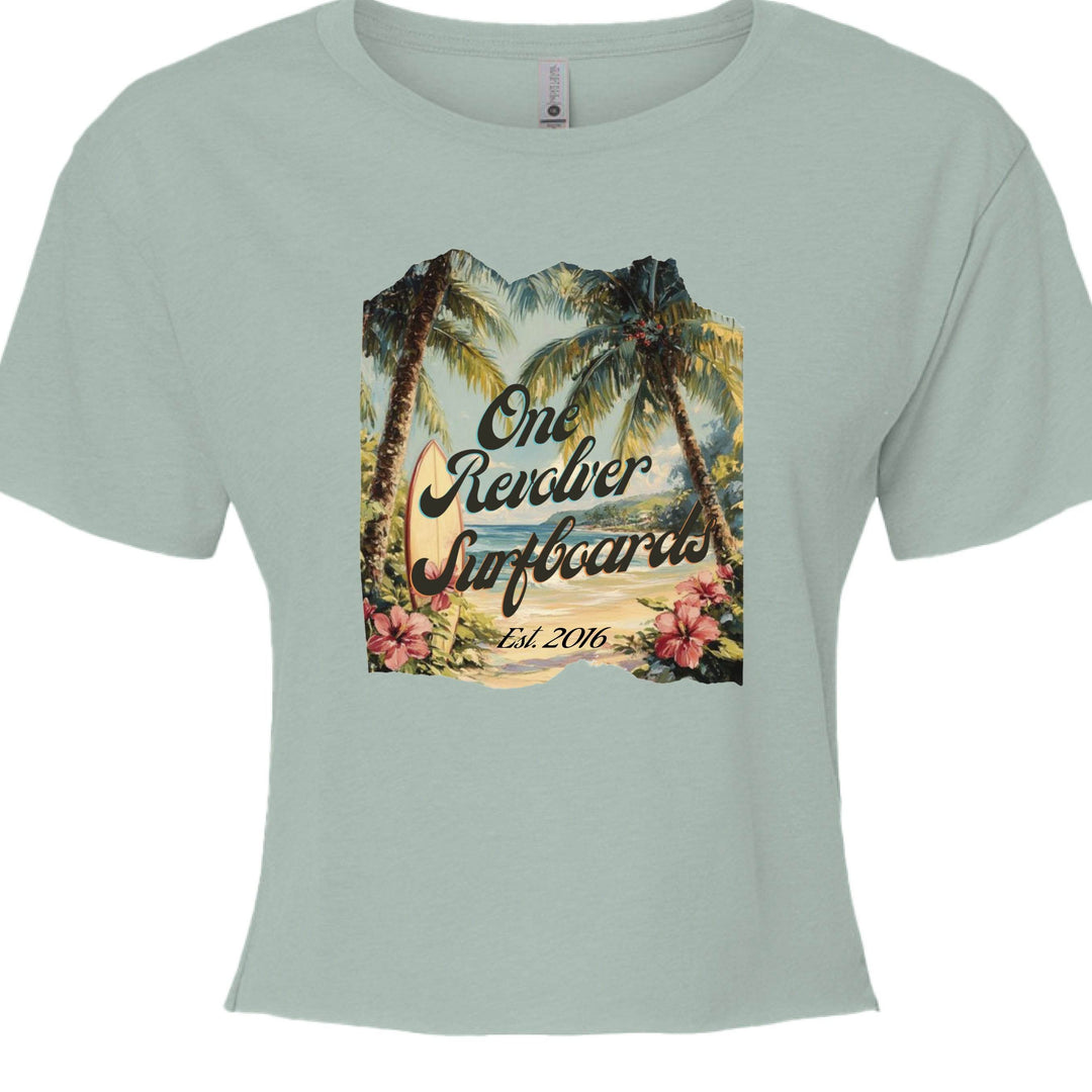 One Revolver Surfboards Tropical Dream Crop Tee – Women’s Surf-Inspired Crop Top - One Revolver Surfboards