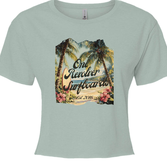 One Revolver Surfboards Tropical Dream Crop Tee – Women’s Surf-Inspired Crop Top - One Revolver Surfboards