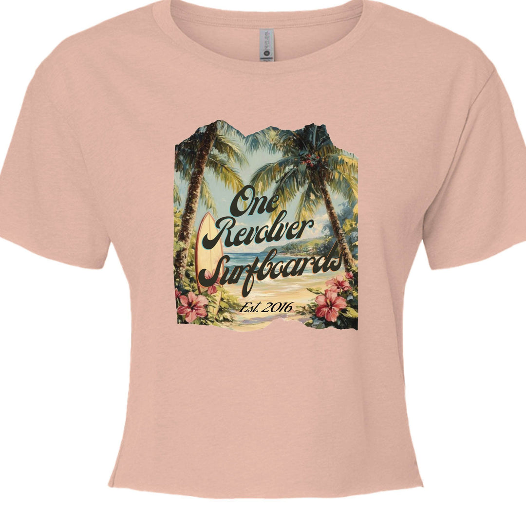 One Revolver Surfboards Tropical Dream Crop Tee – Women’s Surf-Inspired Crop Top - One Revolver Surfboards