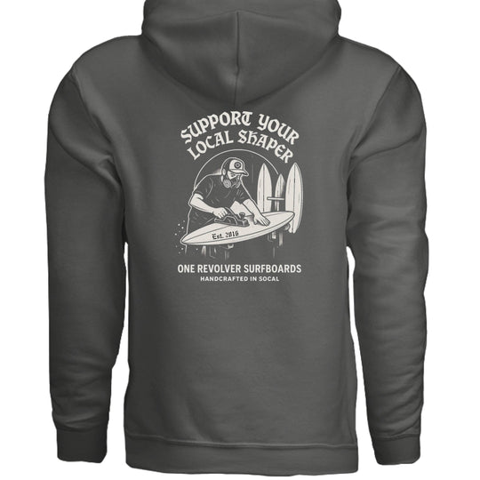 One Revolver Surfboards Support Your Local Shaper Hoodie – Unisex Softstyle Surf Sweatshirt Pay Tribute to the Craft - One Revolver Surfboards