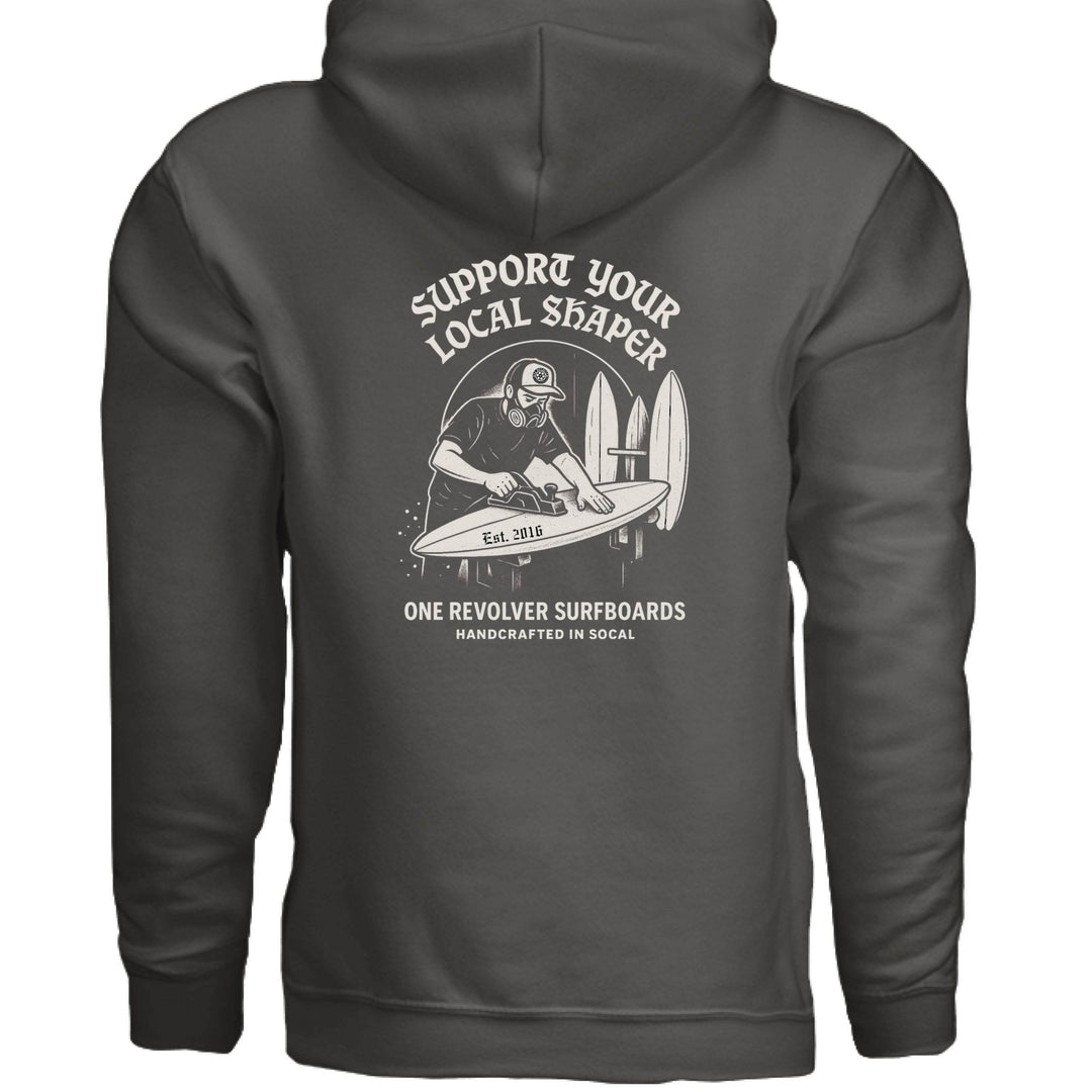 One Revolver Surfboards Support Your Local Shaper Hoodie – Unisex Softstyle Surf Sweatshirt Pay Tribute to the Craft - One Revolver Surfboards