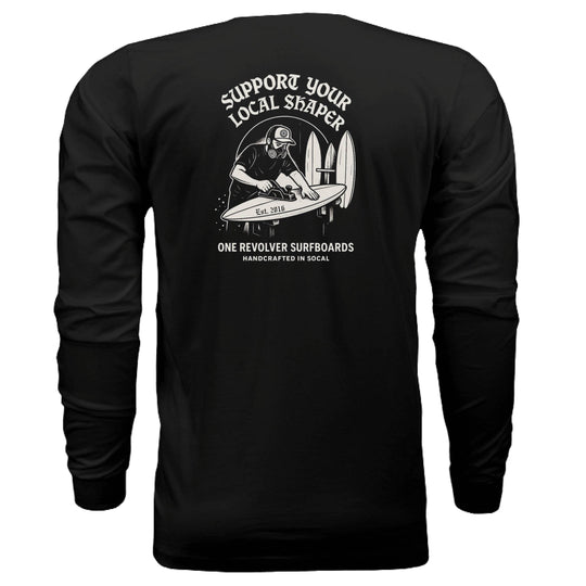 One Revolver Surfboards Support Your Local Shaper Long-Sleeve Tee – Unisex Lightweight Cotton Crew - One Revolver Surfboards