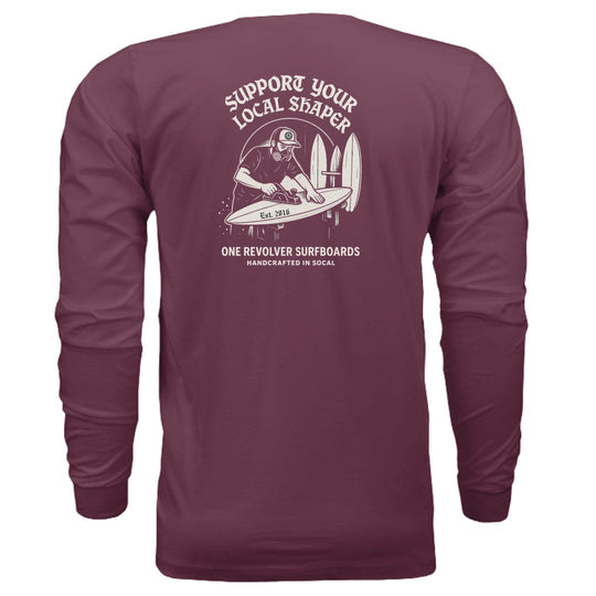 One Revolver Surfboards Support Your Local Shaper Long-Sleeve Tee – Unisex Lightweight Cotton Crew - One Revolver Surfboards