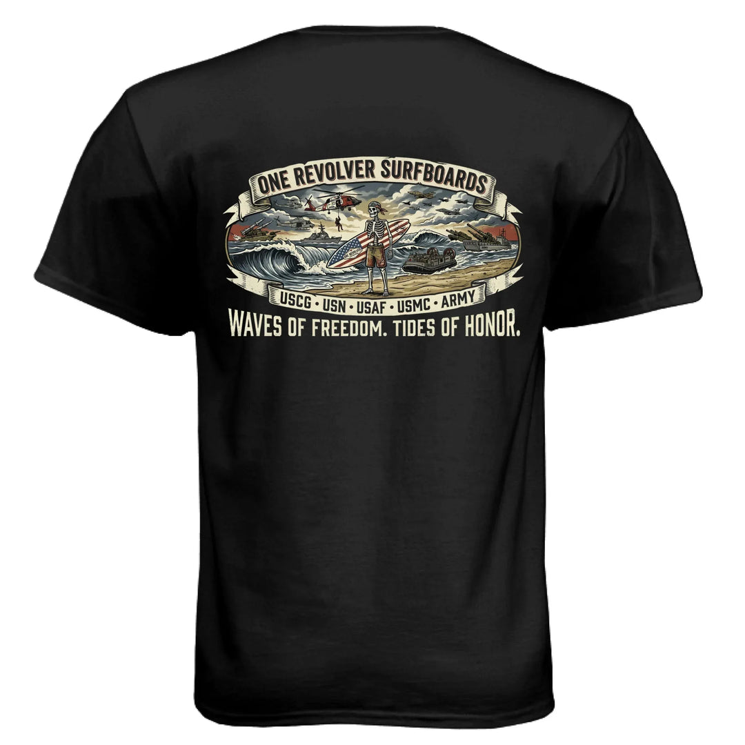 One Revolver "Eternal Vanguard" All-Branch Military Surf Tee – Next Level CVC - One Revolver Surfboards