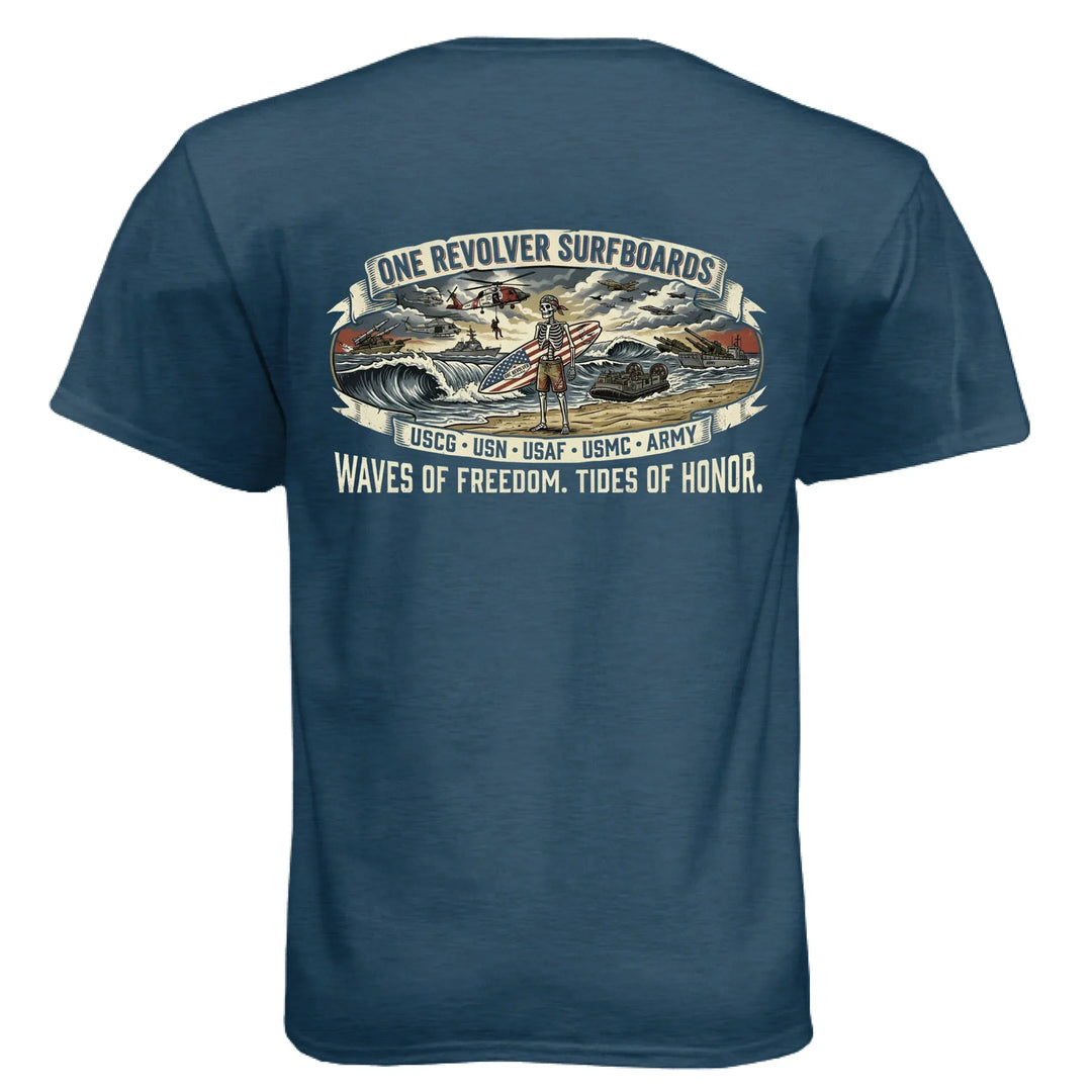 One Revolver "Eternal Vanguard" All-Branch Military Surf Tee – Next Level CVC - One Revolver Surfboards