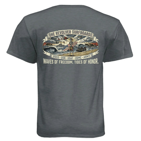 One Revolver "Eternal Vanguard" All-Branch Military Surf Tee – Next Level CVC - One Revolver Surfboards