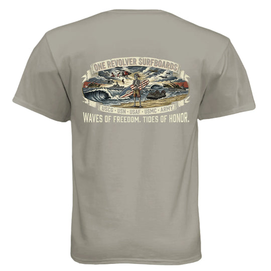 One Revolver "Eternal Vanguard" All-Branch Military Surf Tee – Next Level CVC - One Revolver Surfboards
