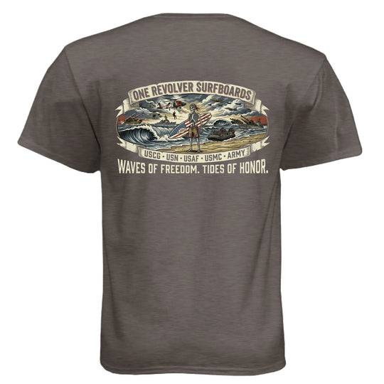 One Revolver "Eternal Vanguard" All-Branch Military Surf Tee – Next Level CVC - One Revolver Surfboards