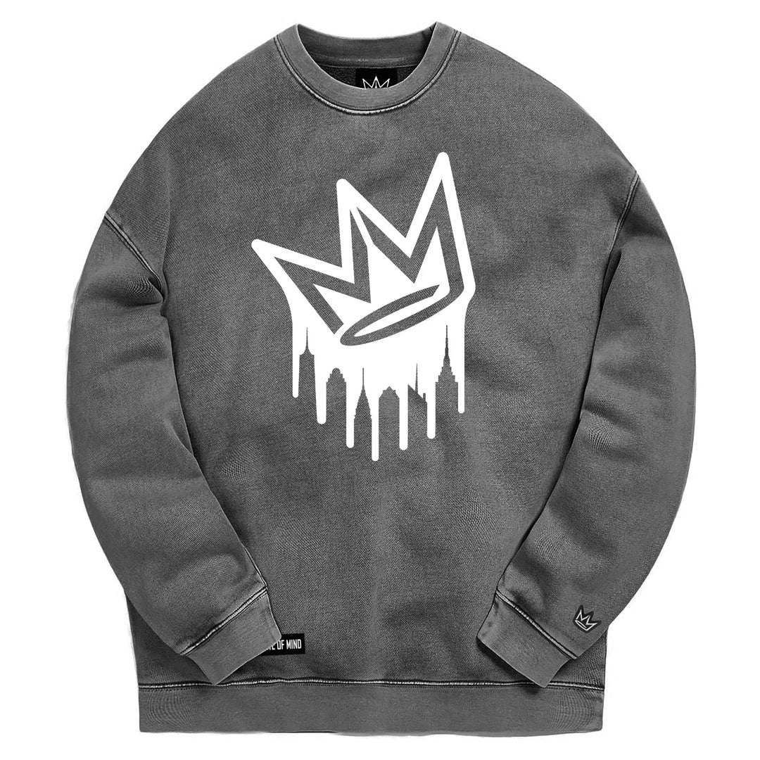 ny-state-of-mind-crewneck-sweatshirts-washed-charcoal-x-small-dripping-crown-logo-crewneck-sweatshirt-1224983973 - One Revolver Surfboards