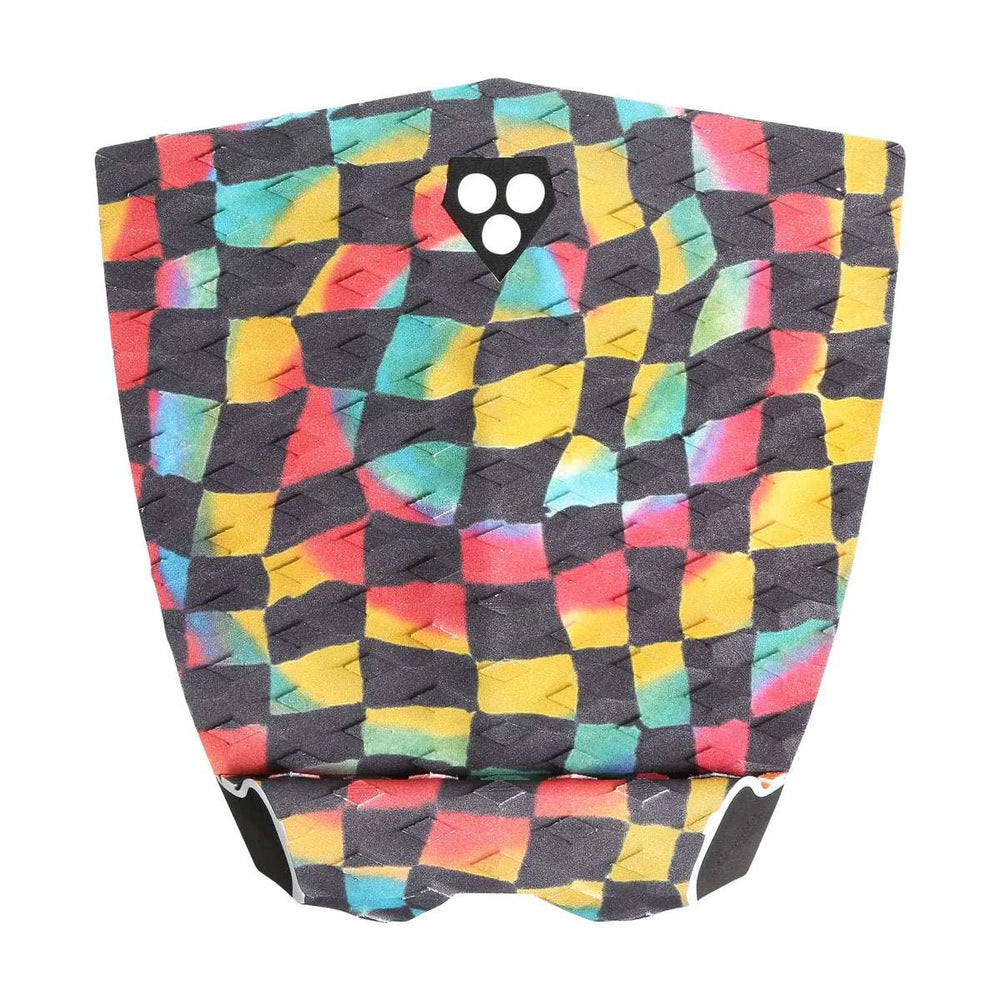 a colorful bag with a button on it