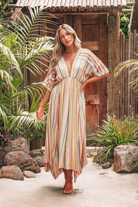 Pink Multi Stripe Kimono Sleeve Midi Dress - FINAL SALE - One Revolver Surfboards