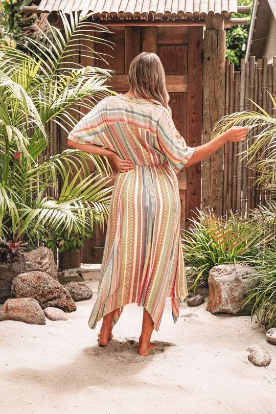 Pink Multi Stripe Kimono Sleeve Midi Dress - FINAL SALE - One Revolver Surfboards