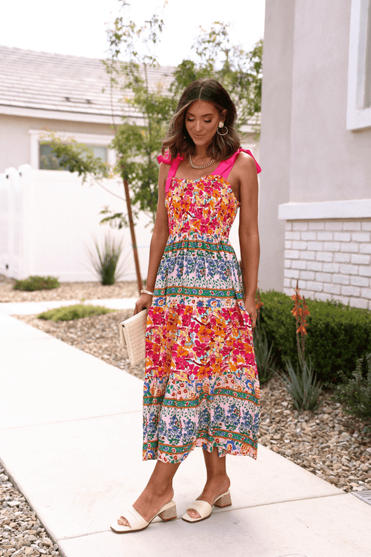 Pink Petal Kiss Floral Midi Dress - FINAL SALE - One Revolver Surfboards