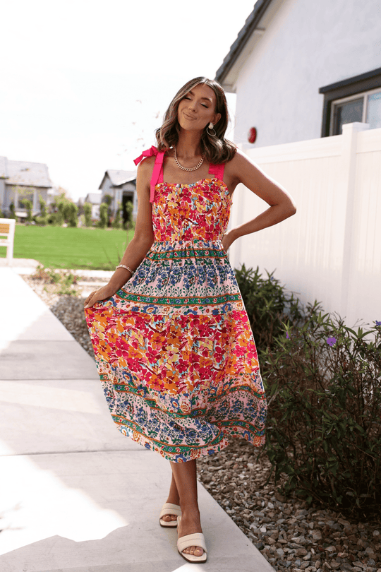 Pink Petal Kiss Floral Midi Dress - FINAL SALE - One Revolver Surfboards