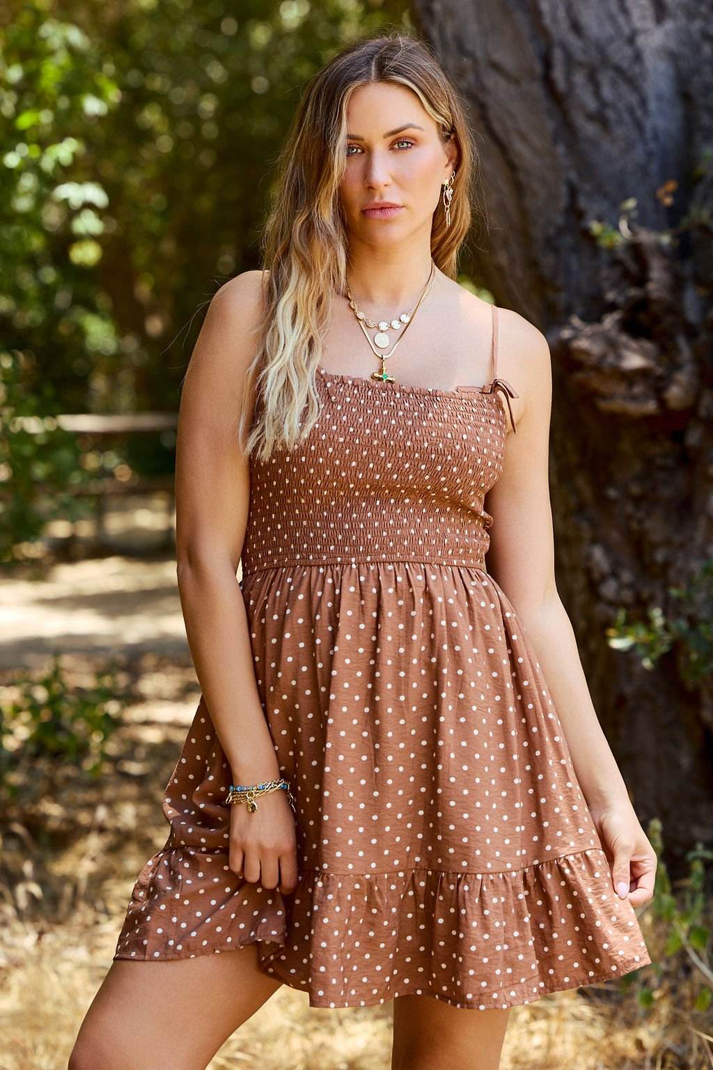 Prairie Trail Brown Polka Dot Mini Dress - FINAL SALE - One Revolver Surfboards