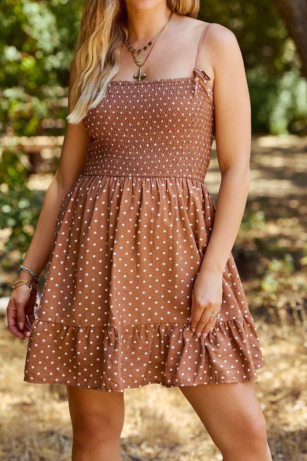 Prairie Trail Brown Polka Dot Mini Dress - FINAL SALE - One Revolver Surfboards