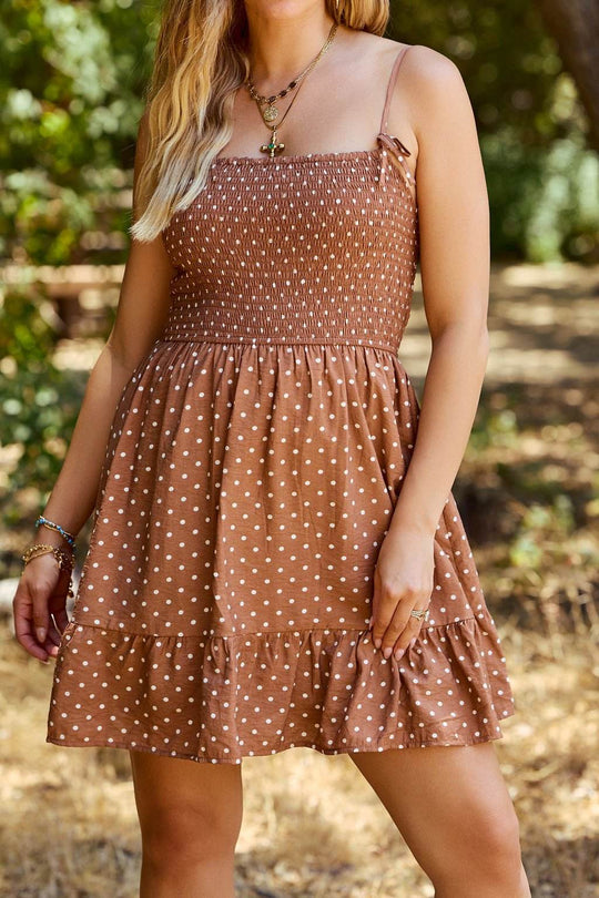 Prairie Trail Brown Polka Dot Mini Dress - FINAL SALE - One Revolver Surfboards