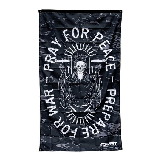 Pray For Peace. Prepare For War. Tiger Stripe 3' X 5' Wall Flag - One Revolver Surfboards